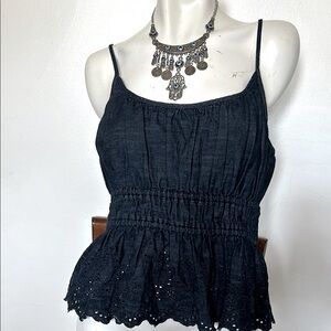 Gap blue denim Eyelet Peplum Tank Top - Women